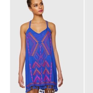 SHEIN Geo Print Strappy Back Tassel Hem Dress